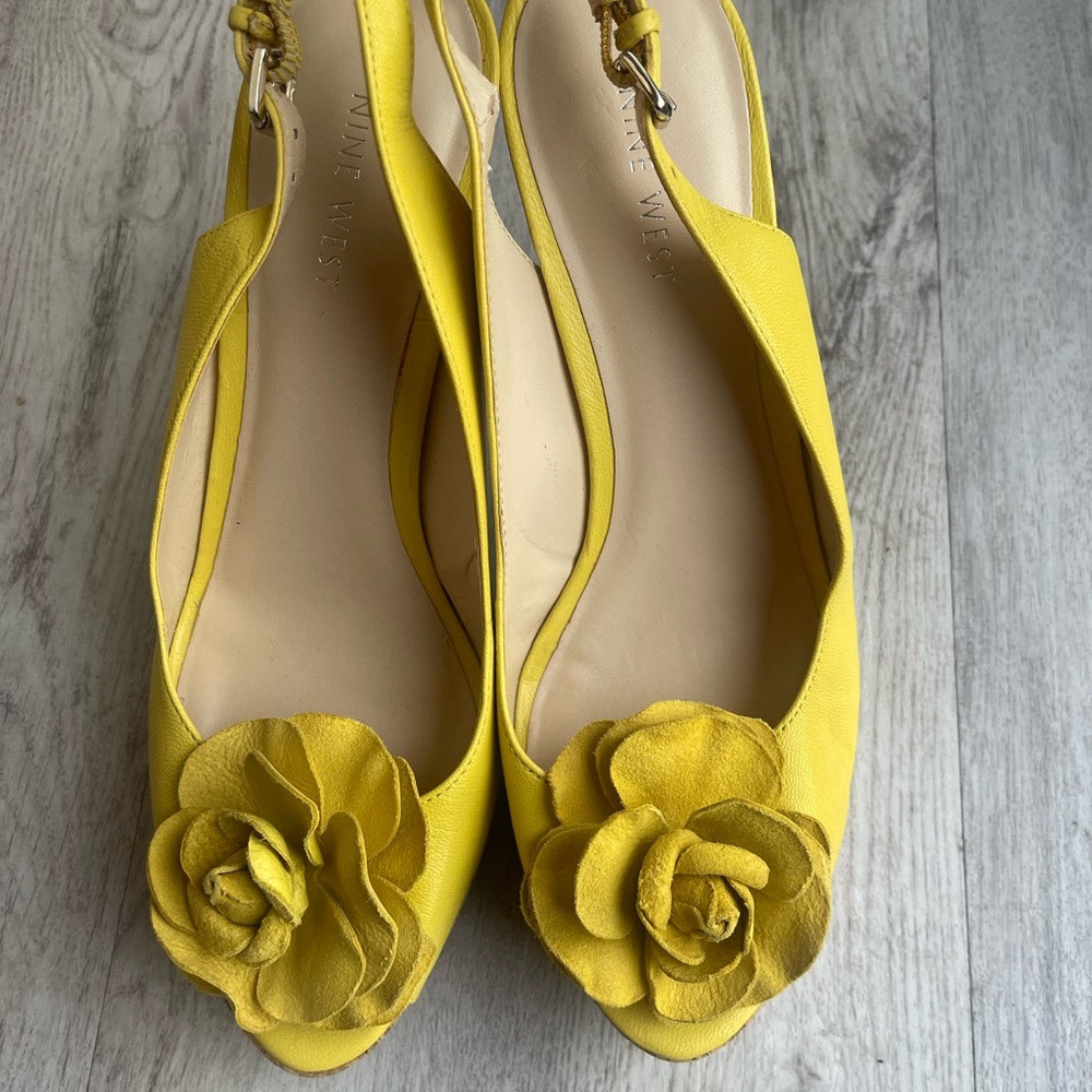 Nine West Yellow Floral Slingback Heels